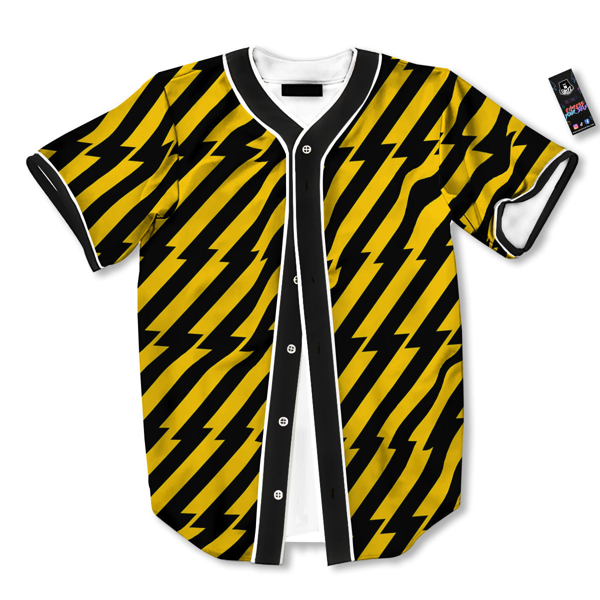 Yellow Lightning Spark Print Pattern Baseball Jersey-grizzshop