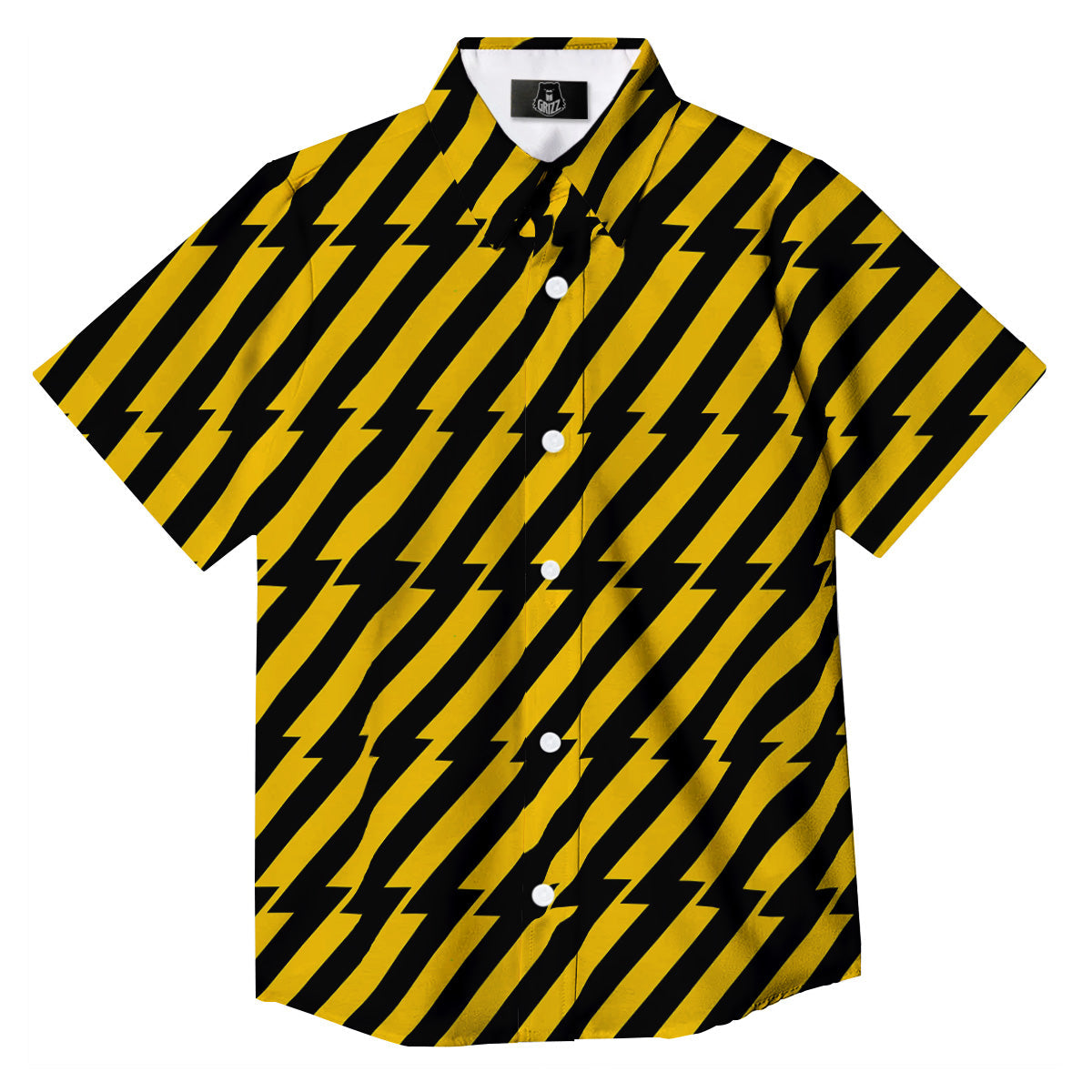 Yellow Lightning Spark Print Pattern Button Up Shirt-grizzshop