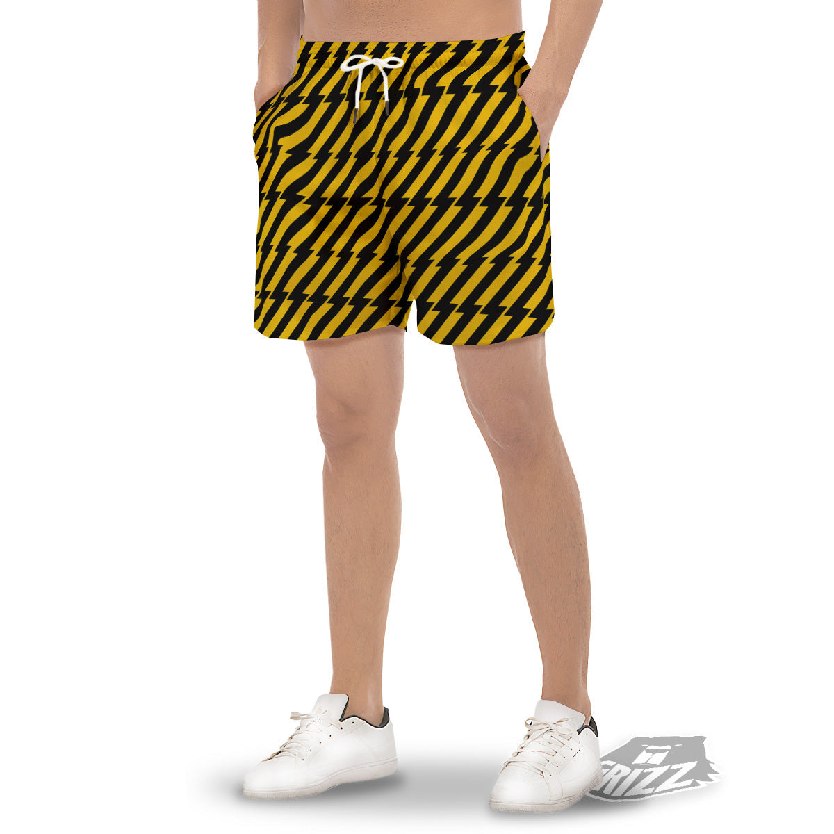 Yellow Lightning Spark Print Pattern Men's Gym Shorts-grizzshop