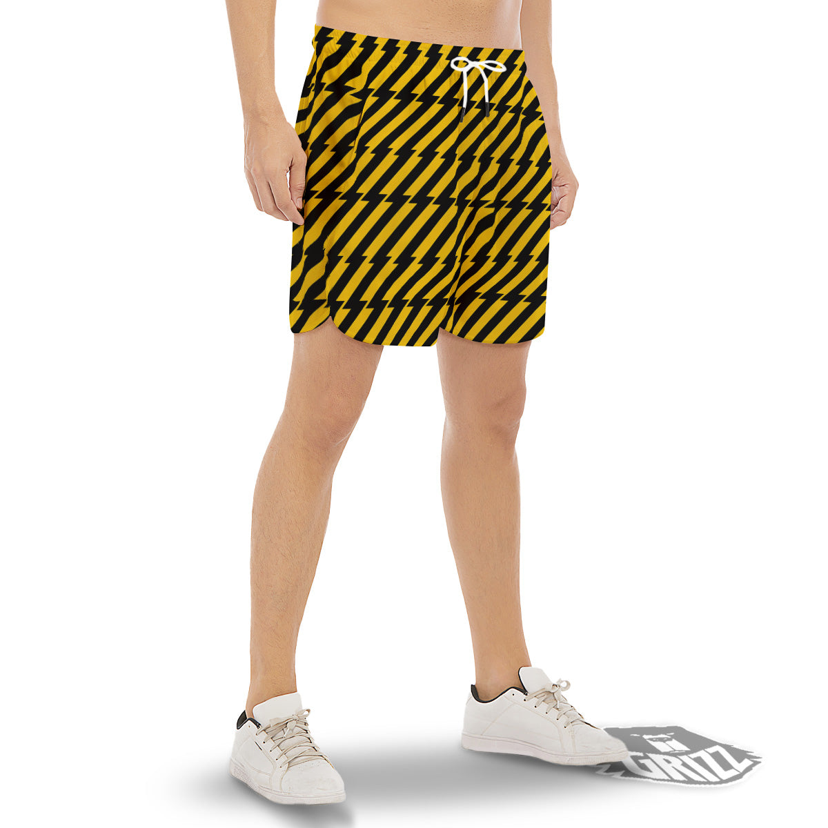 Yellow Lightning Spark Print Pattern Men's Gym Shorts-grizzshop