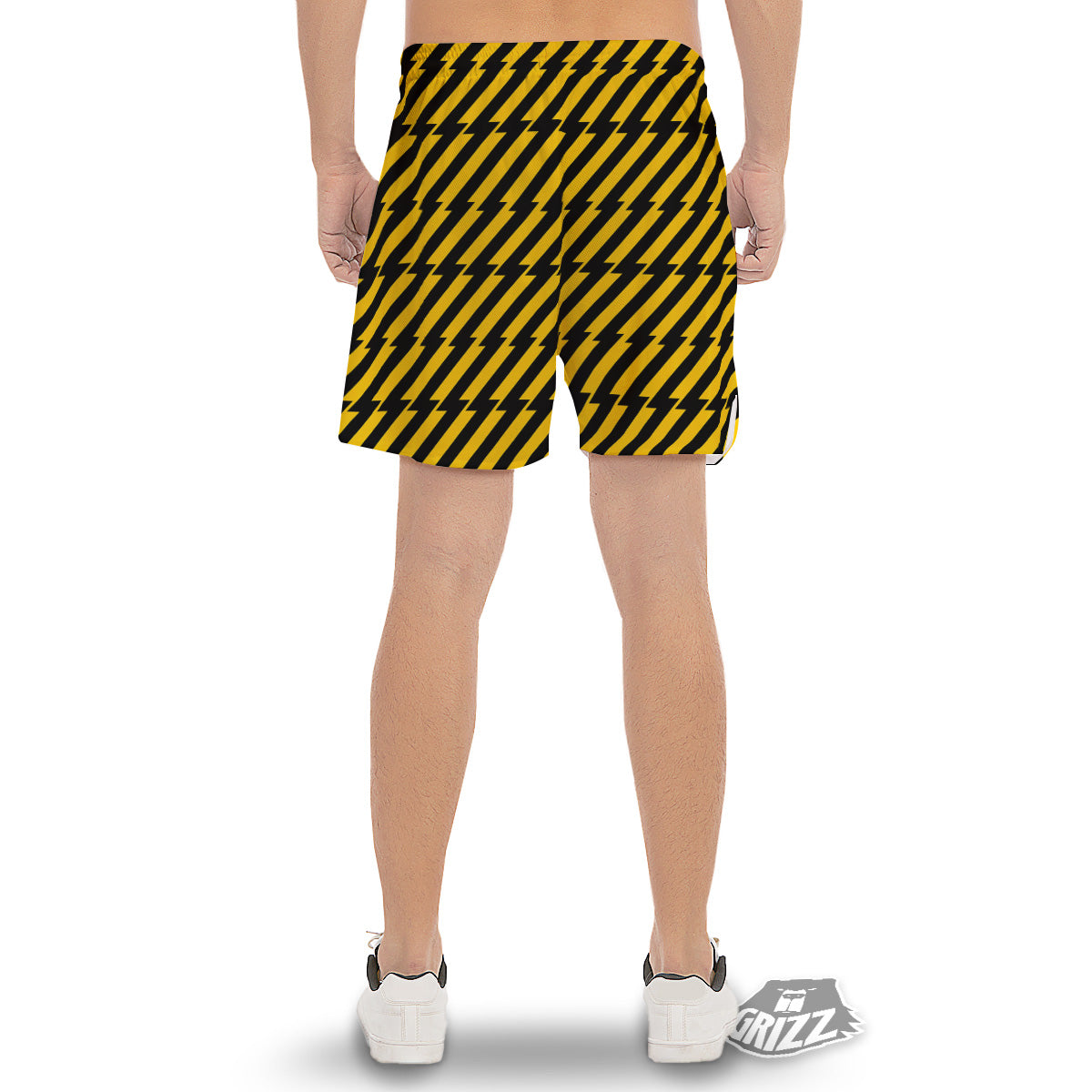 Yellow Lightning Spark Print Pattern Men's Gym Shorts-grizzshop