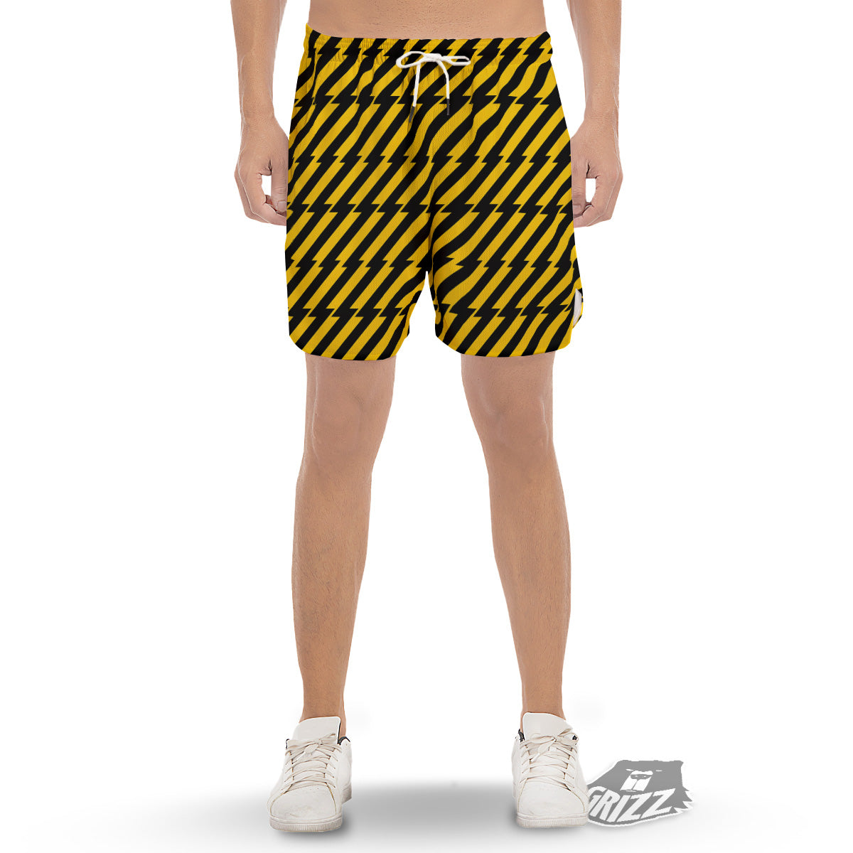 Yellow Lightning Spark Print Pattern Men's Gym Shorts-grizzshop