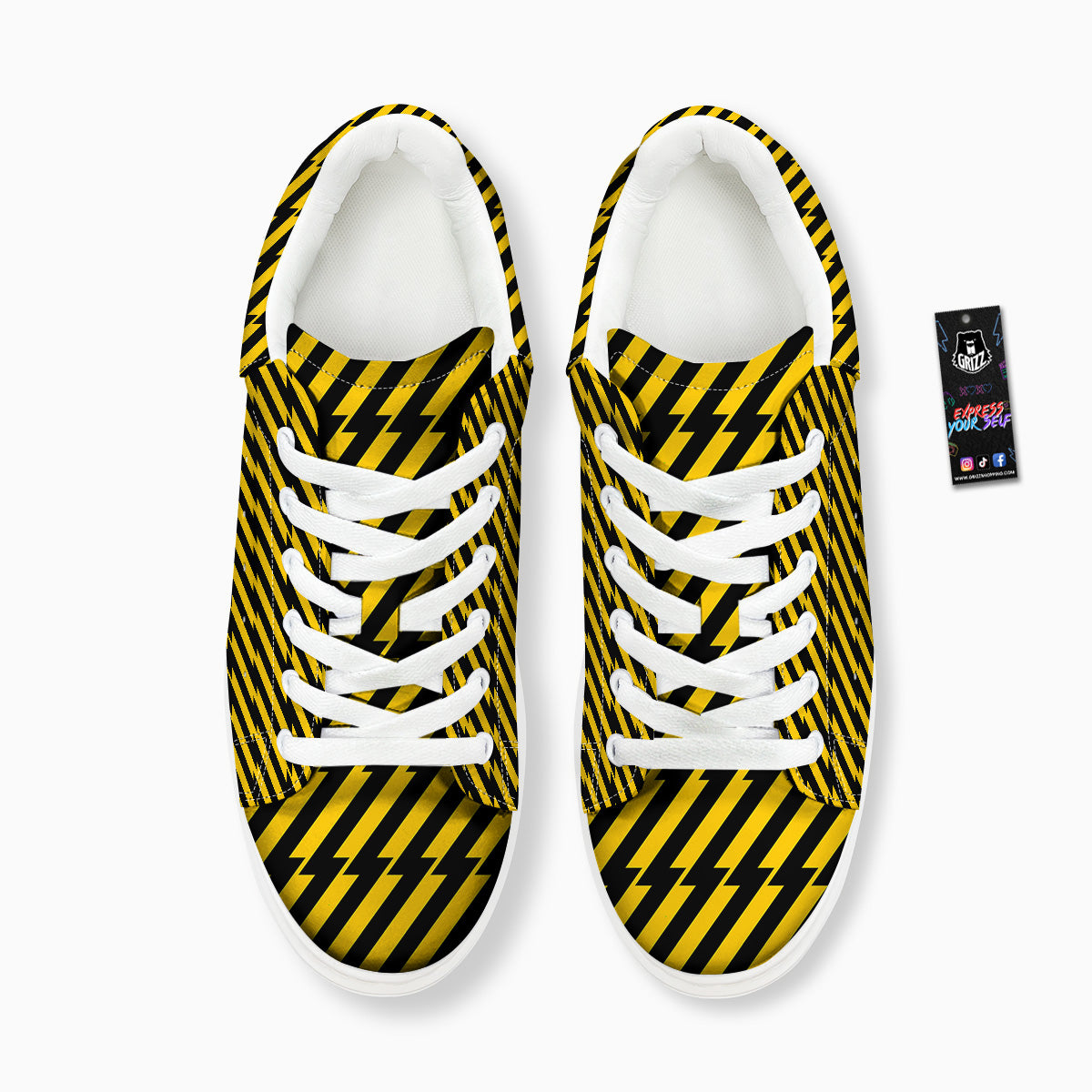 Yellow Lightning Spark Print Pattern Platform Shoes-grizzshop