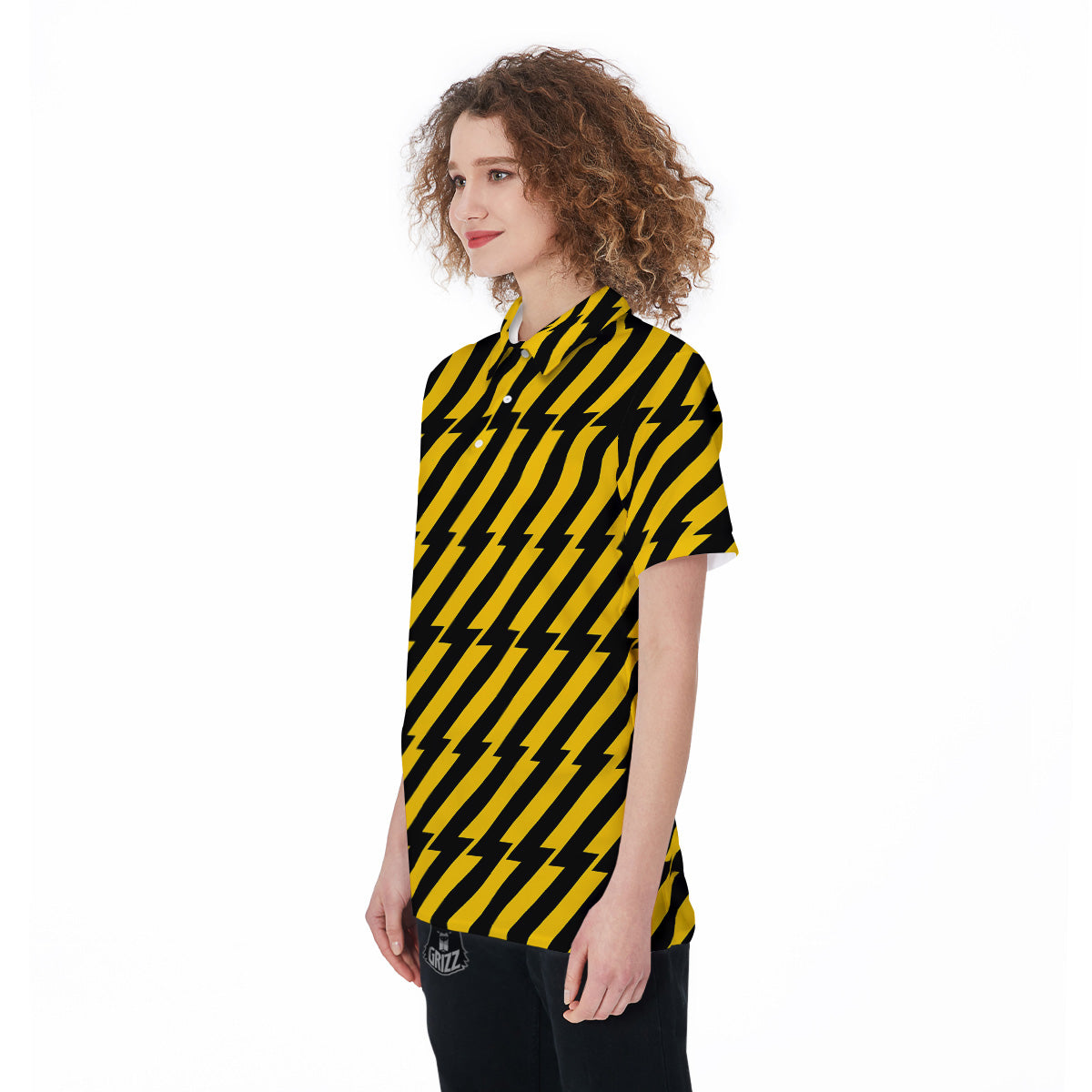 Yellow Lightning Spark Print Pattern Women's Golf Shirts-grizzshop