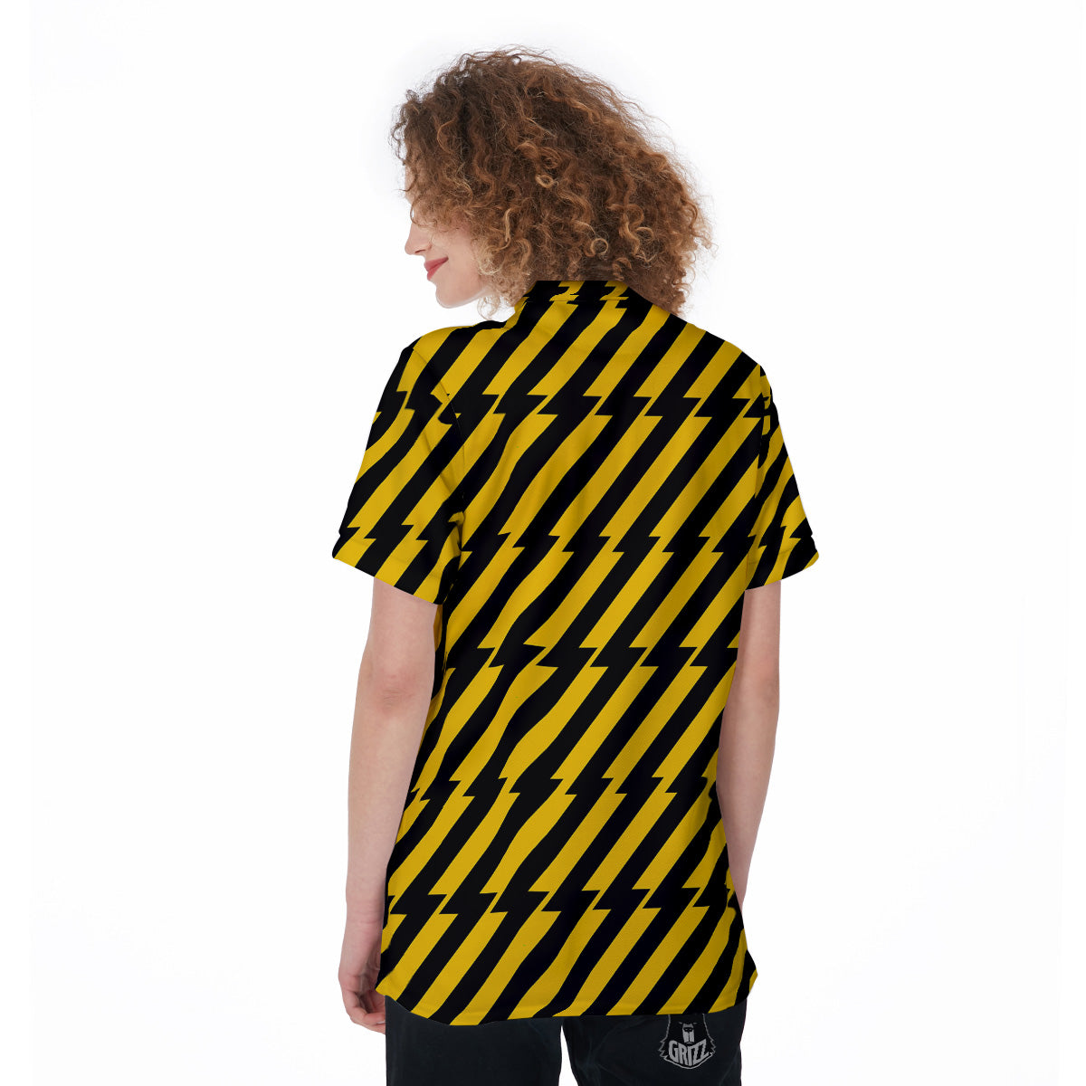 Yellow Lightning Spark Print Pattern Women's Golf Shirts-grizzshop
