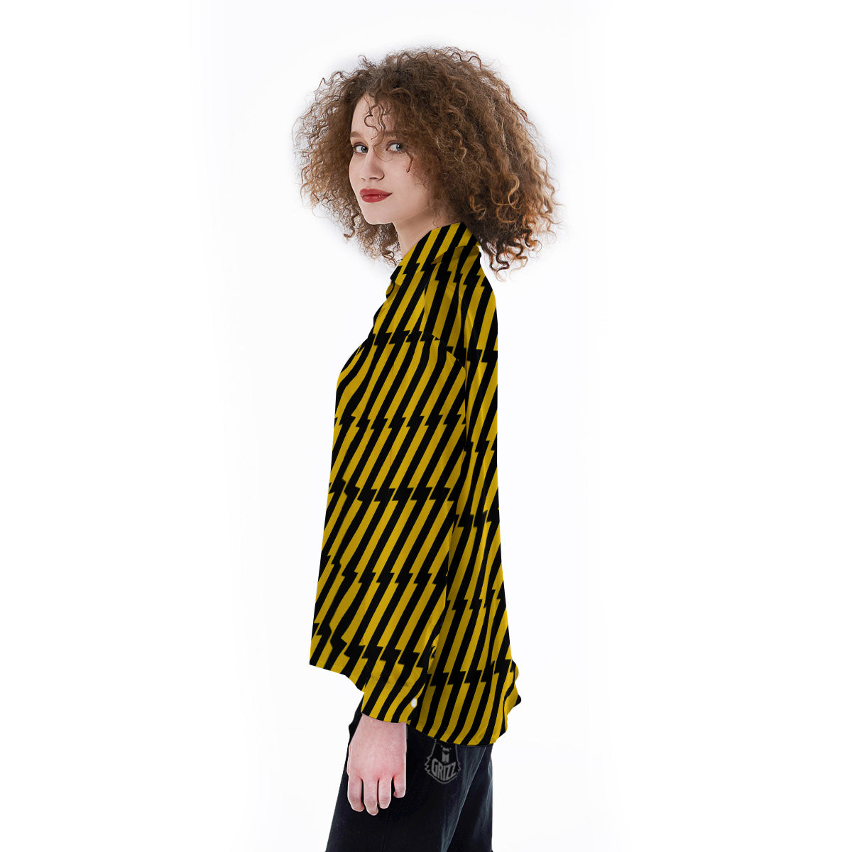 Yellow Lightning Spark Print Pattern Women's Long Sleeve Shirts-grizzshop