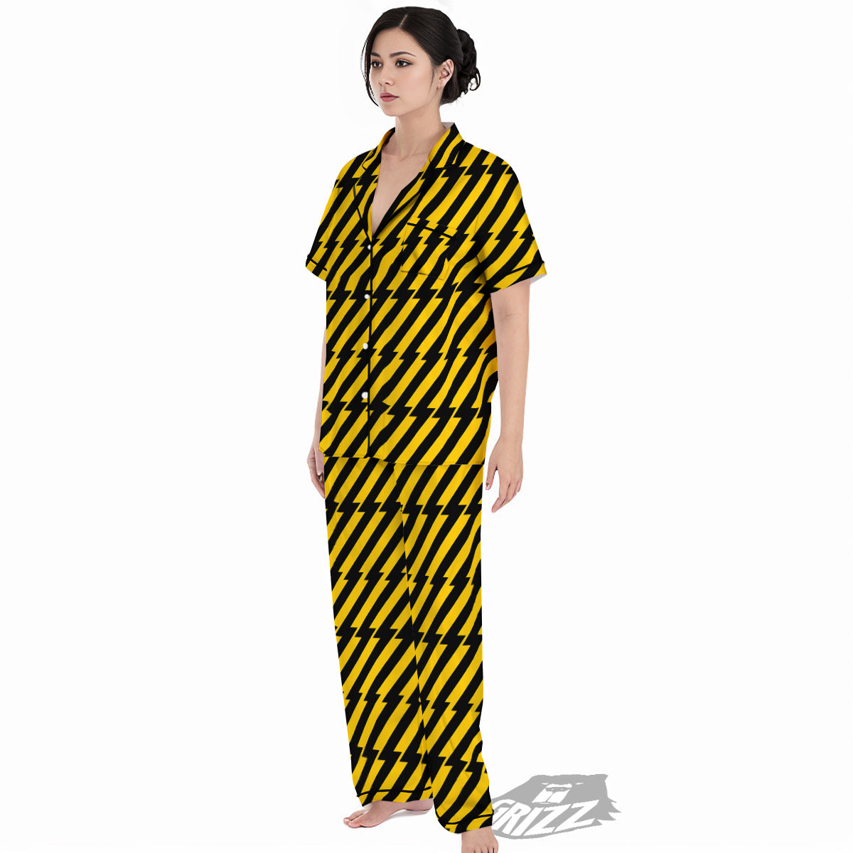 Yellow Lightning Spark Print Pattern Women's Pajamas Set-grizzshop