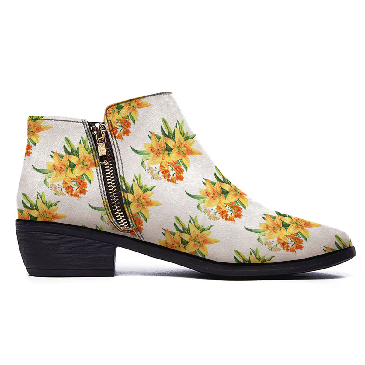 Yellow Lily Watercolor Print Pattern Ankle Boots-grizzshop