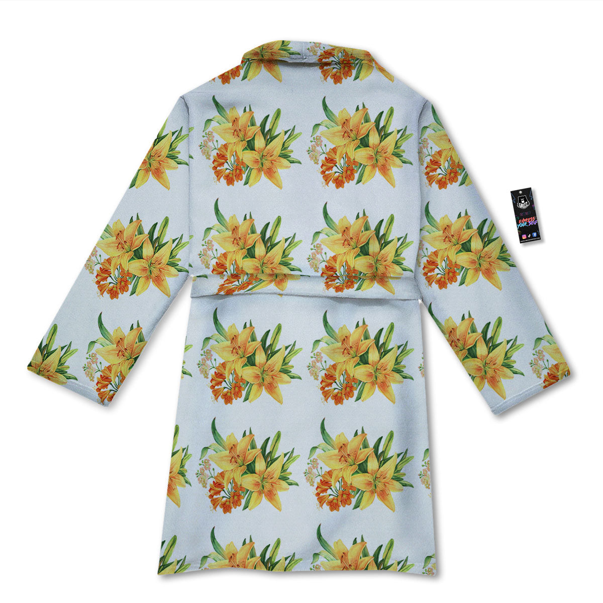 Yellow Lily Watercolor Print Pattern Bathrobe-grizzshop