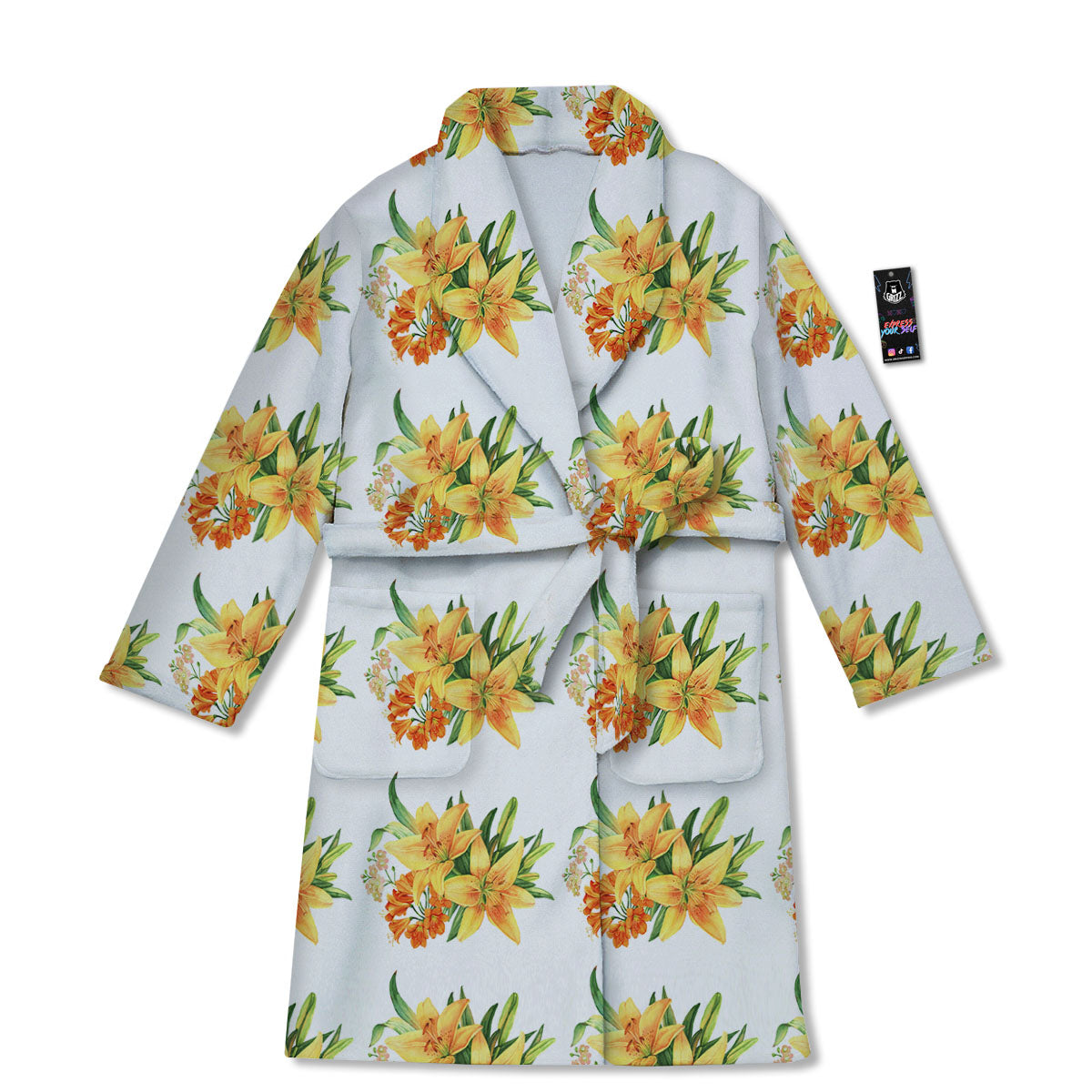 Yellow Lily Watercolor Print Pattern Bathrobe-grizzshop