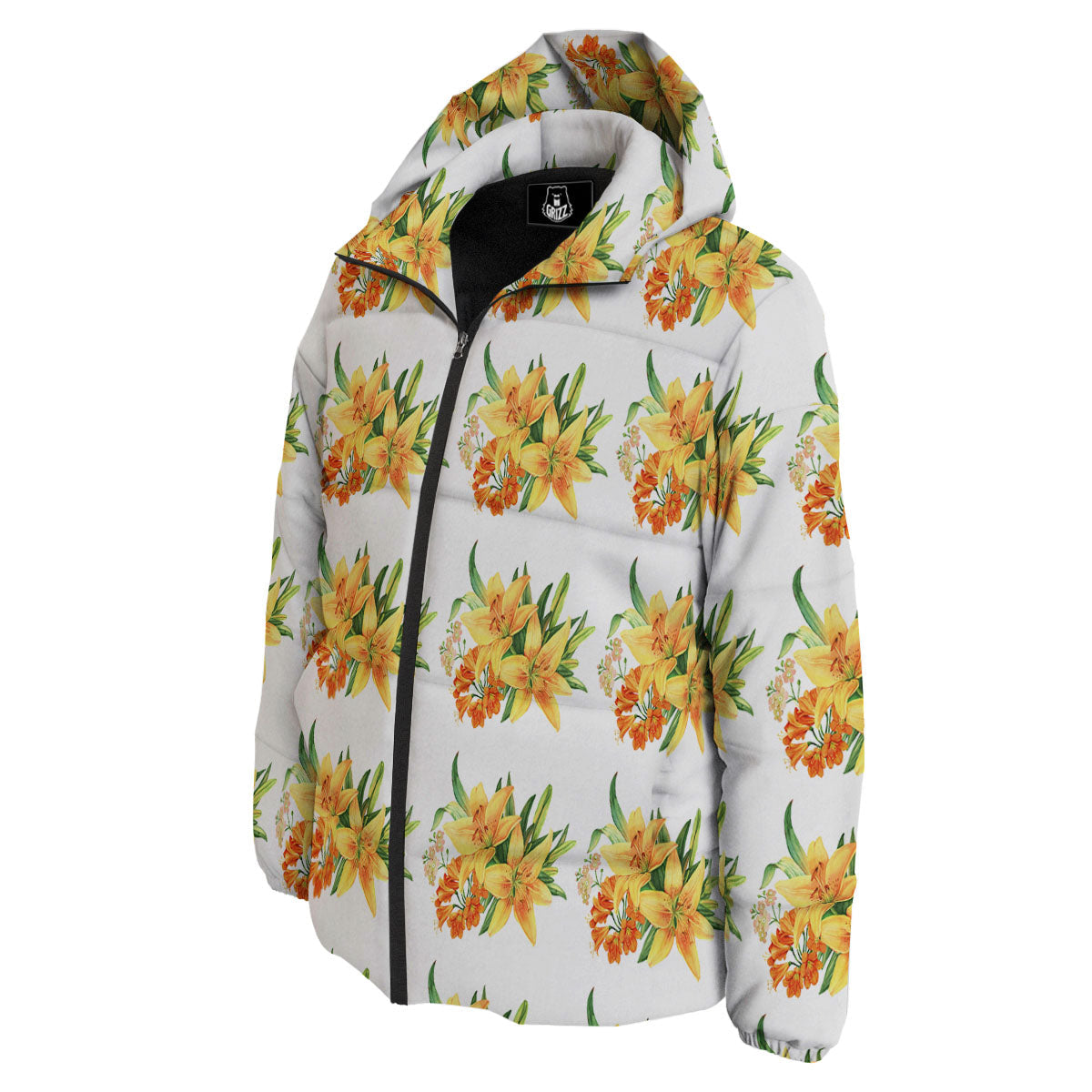 Yellow Lily Watercolor Print Pattern Down Jacket-grizzshop