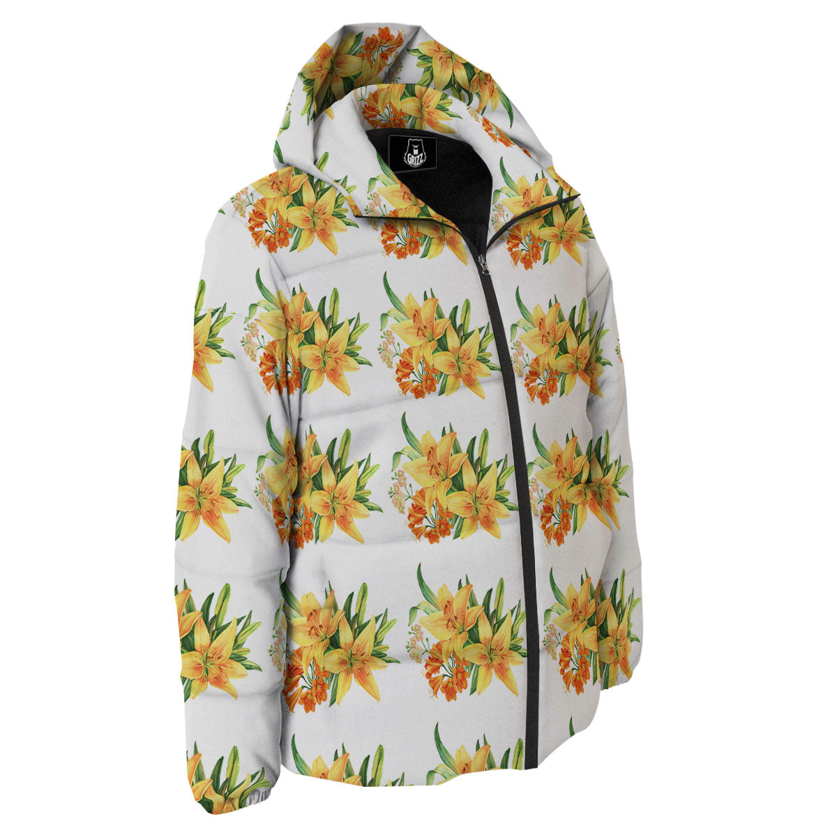 Yellow Lily Watercolor Print Pattern Down Jacket-grizzshop