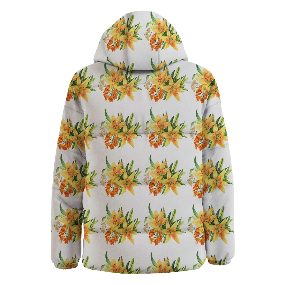 Yellow Lily Watercolor Print Pattern Down Jacket-grizzshop