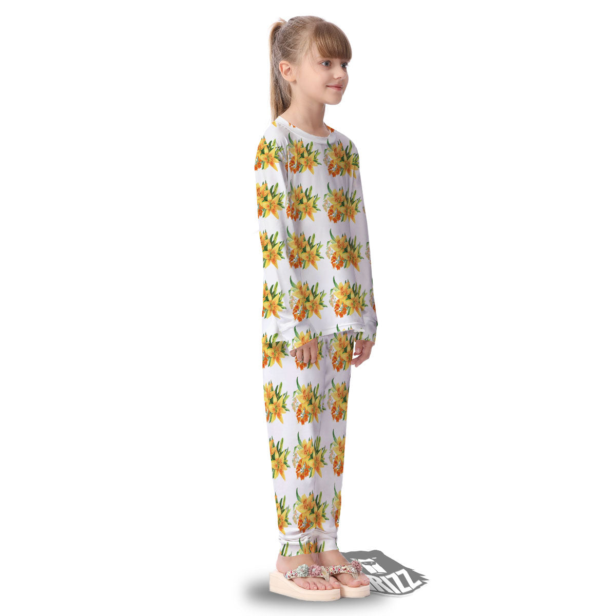 Yellow Lily Watercolor Print Pattern Kid's Pajamas-grizzshop
