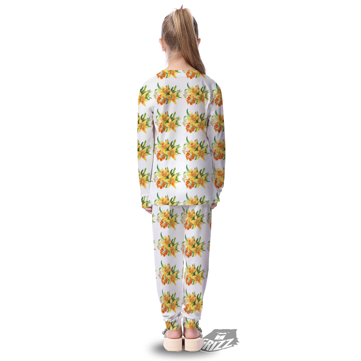 Yellow Lily Watercolor Print Pattern Kid's Pajamas-grizzshop
