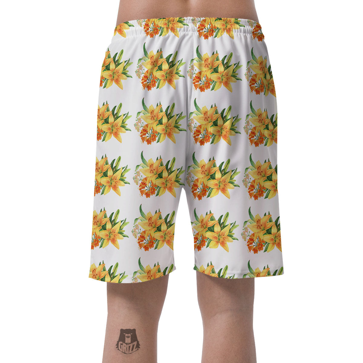 Yellow Lily Watercolor Print Pattern Men's Shorts-grizzshop