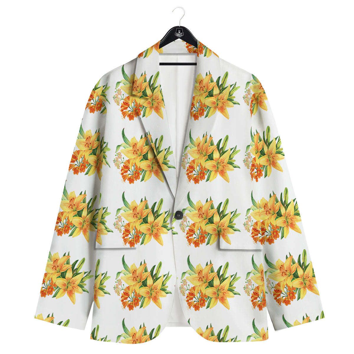 Yellow Lily Watercolor Print Pattern Men's Sport Coat-grizzshop