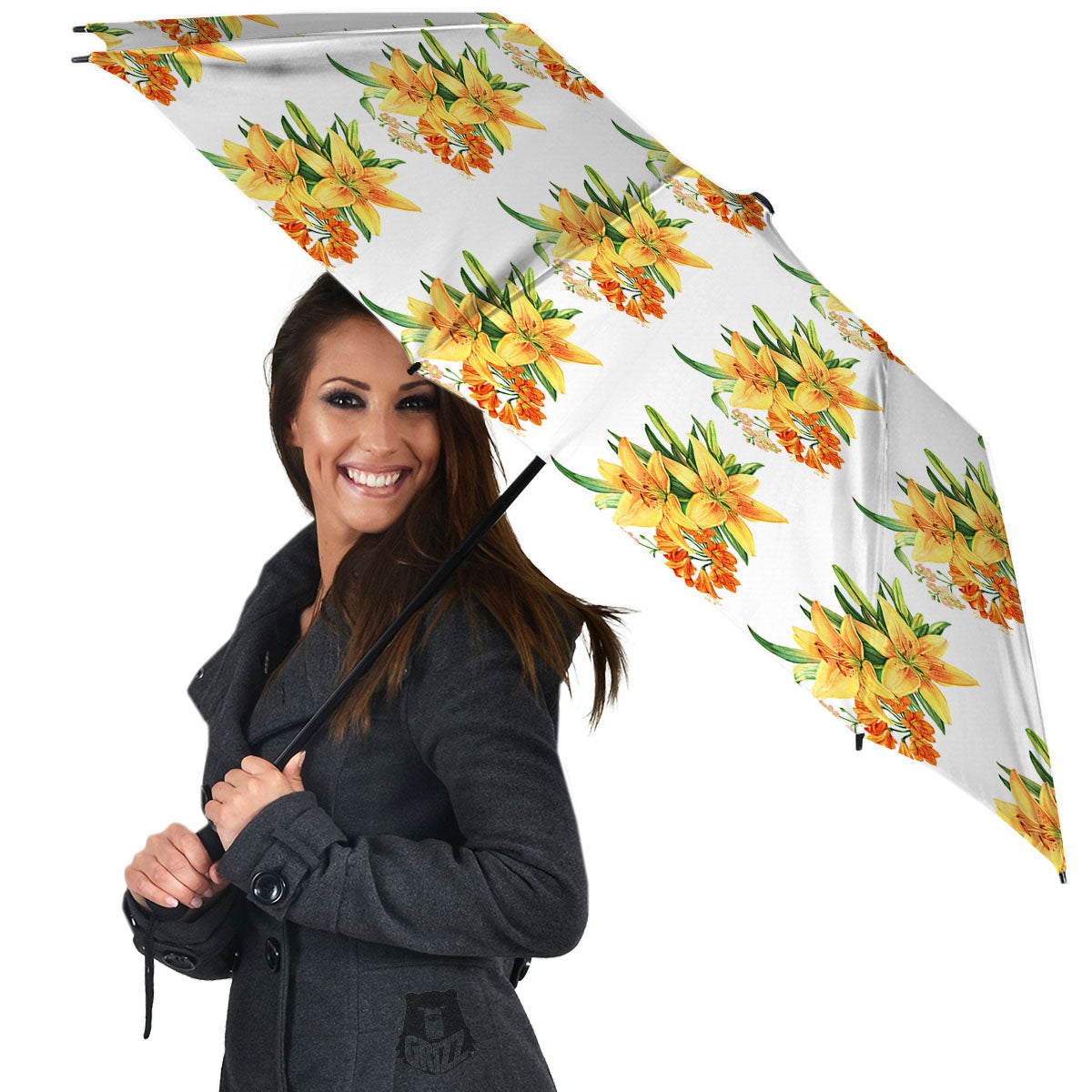 Yellow Lily Watercolor Print Pattern Umbrella-grizzshop