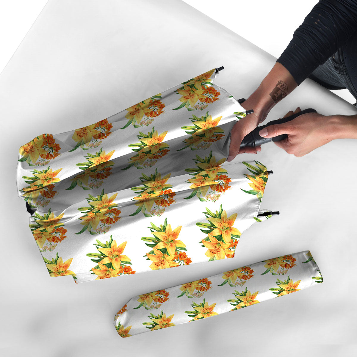 Yellow Lily Watercolor Print Pattern Umbrella-grizzshop