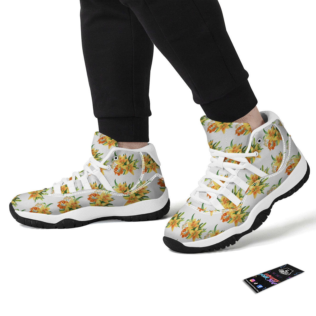 Yellow Lily Watercolor Print Pattern White Bball Shoes-grizzshop