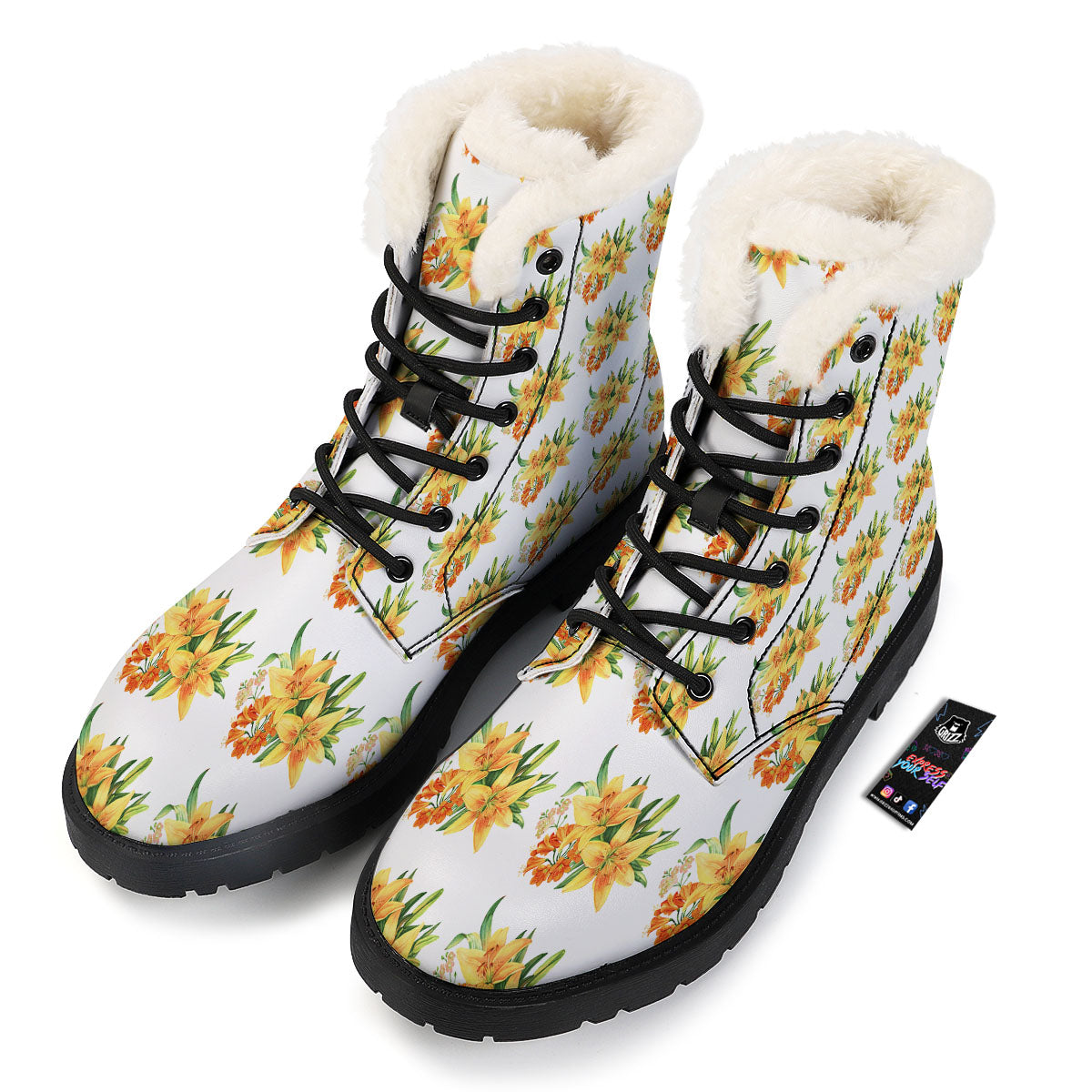 Yellow Lily Watercolor Print Pattern Winter Boots-grizzshop