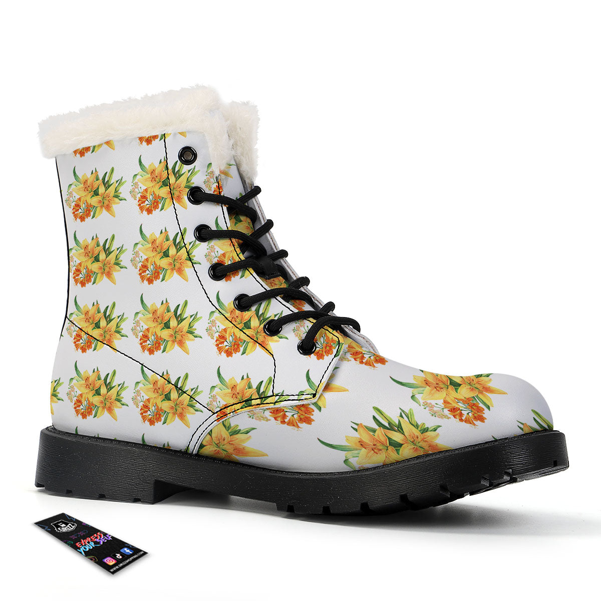 Yellow Lily Watercolor Print Pattern Winter Boots-grizzshop
