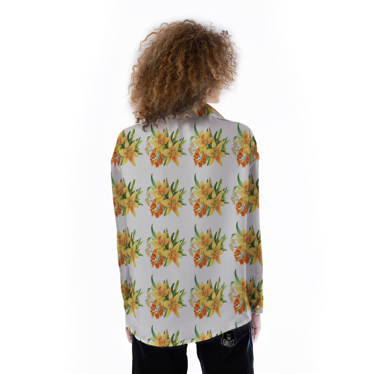 Yellow Lily Watercolor Print Pattern Women's Long Sleeve Shirts-grizzshop