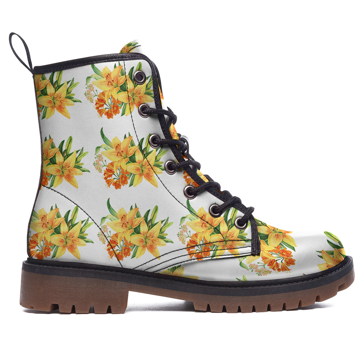 Yellow Lily Watercolor Print Pattern Work Boots-grizzshop