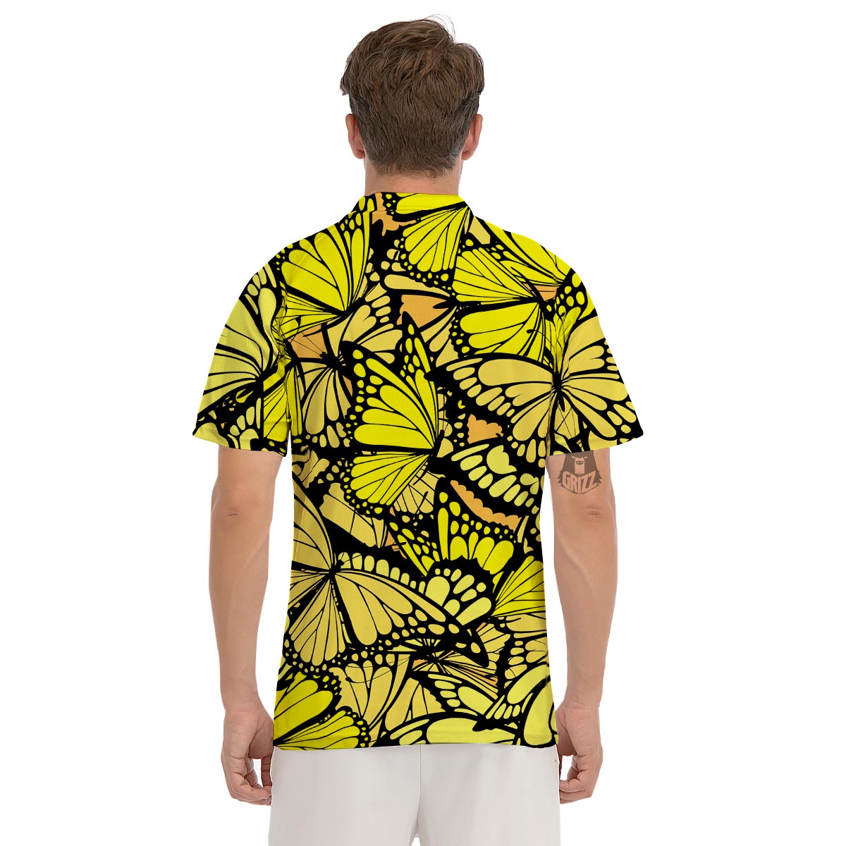 Yellow Monarch Butterfly Men's Golf Shirts-grizzshop