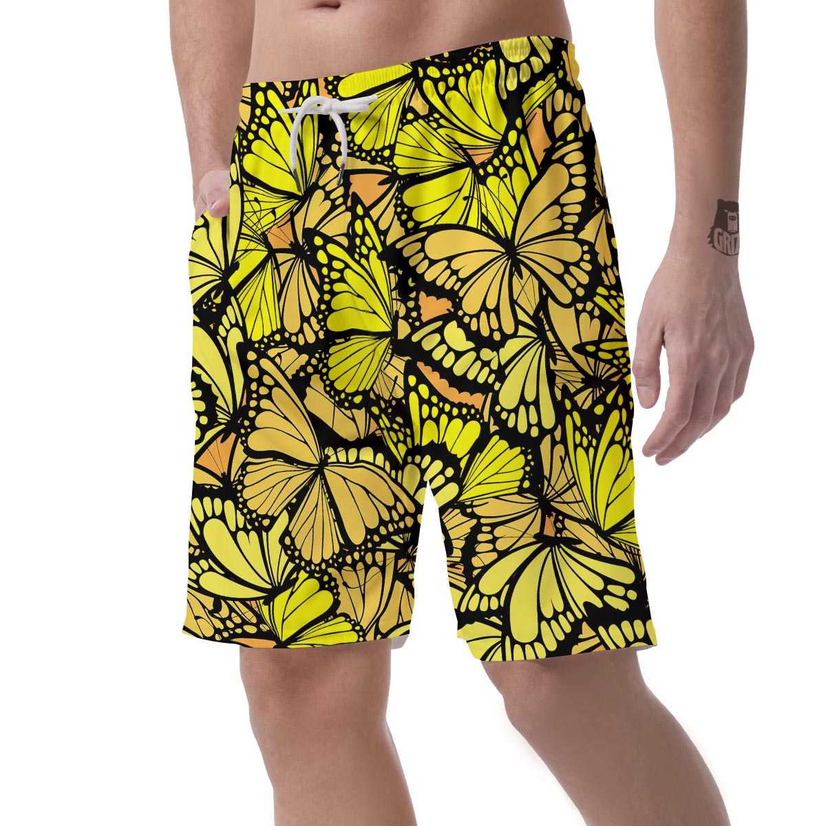 Yellow Monarch Butterfly Men's Shorts-grizzshop