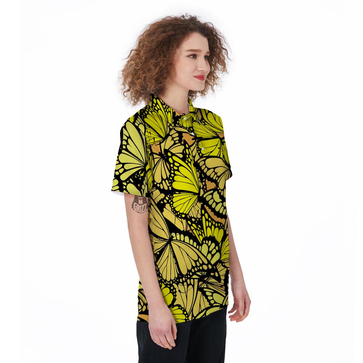 Yellow Monarch Butterfly Women's Golf Shirts-grizzshop