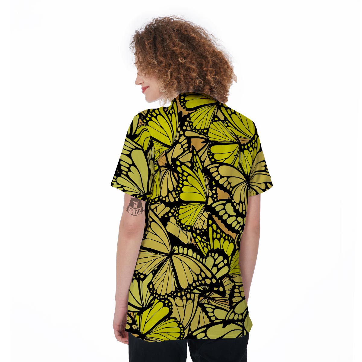 Yellow Monarch Butterfly Women's Golf Shirts-grizzshop