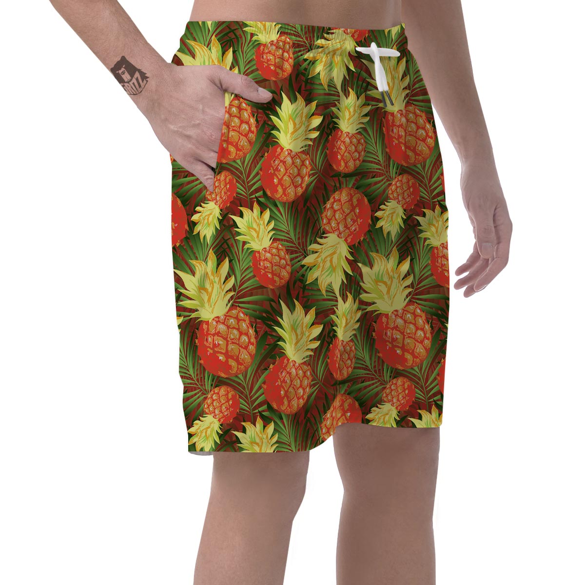 Yellow Neon Pineapple Hawaiian Print Men's Shorts-grizzshop