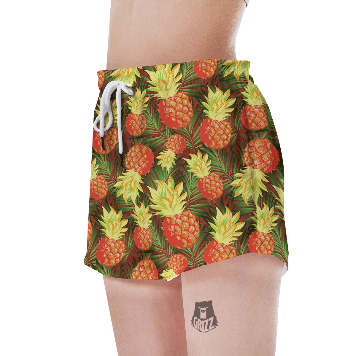 Yellow Neon Pineapple Hawaiian Print Women's Shorts-grizzshop