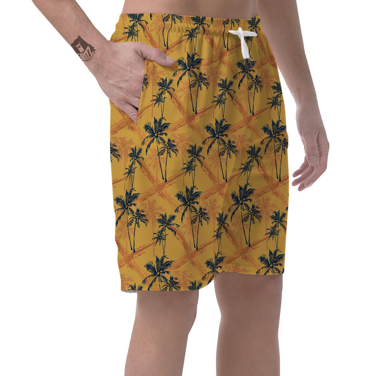 Yellow Palm Tree Hawaiian Print Men's Shorts-grizzshop