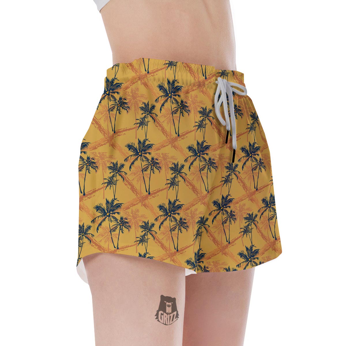 Yellow Palm Tree Hawaiian Print Women's Shorts-grizzshop