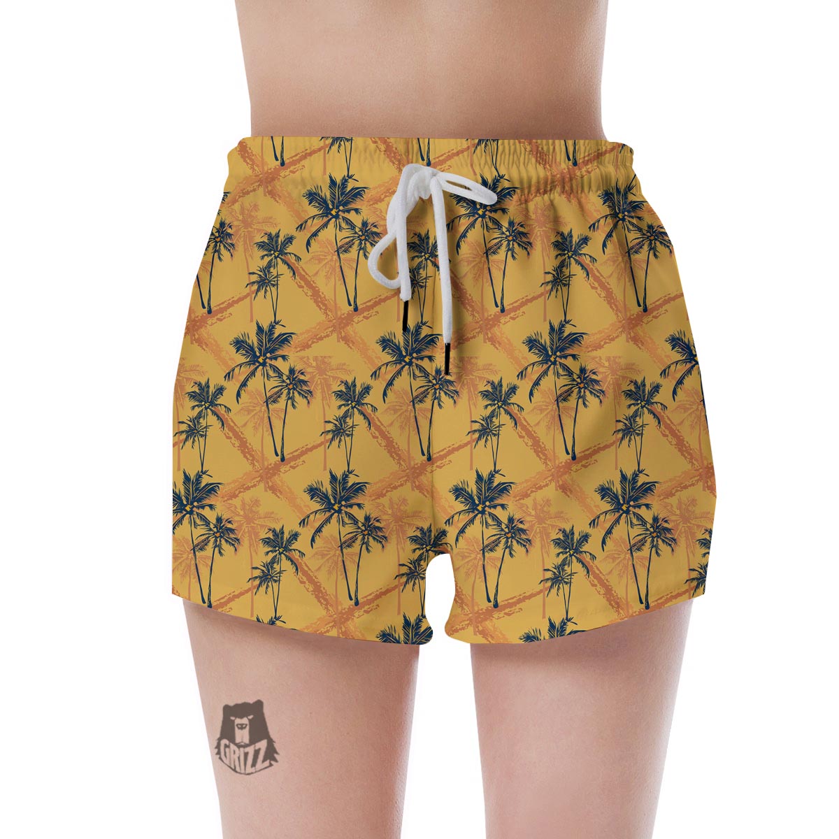Yellow Palm Tree Hawaiian Print Women's Shorts-grizzshop
