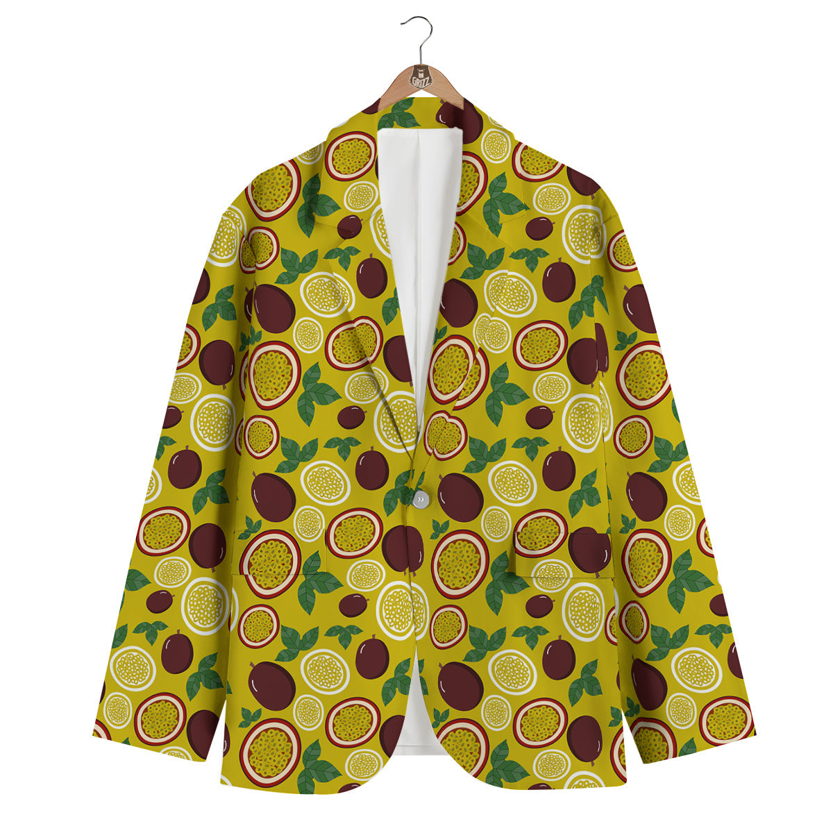 Yellow Passion Fruit Print Pattern Men's Blazer-grizzshop