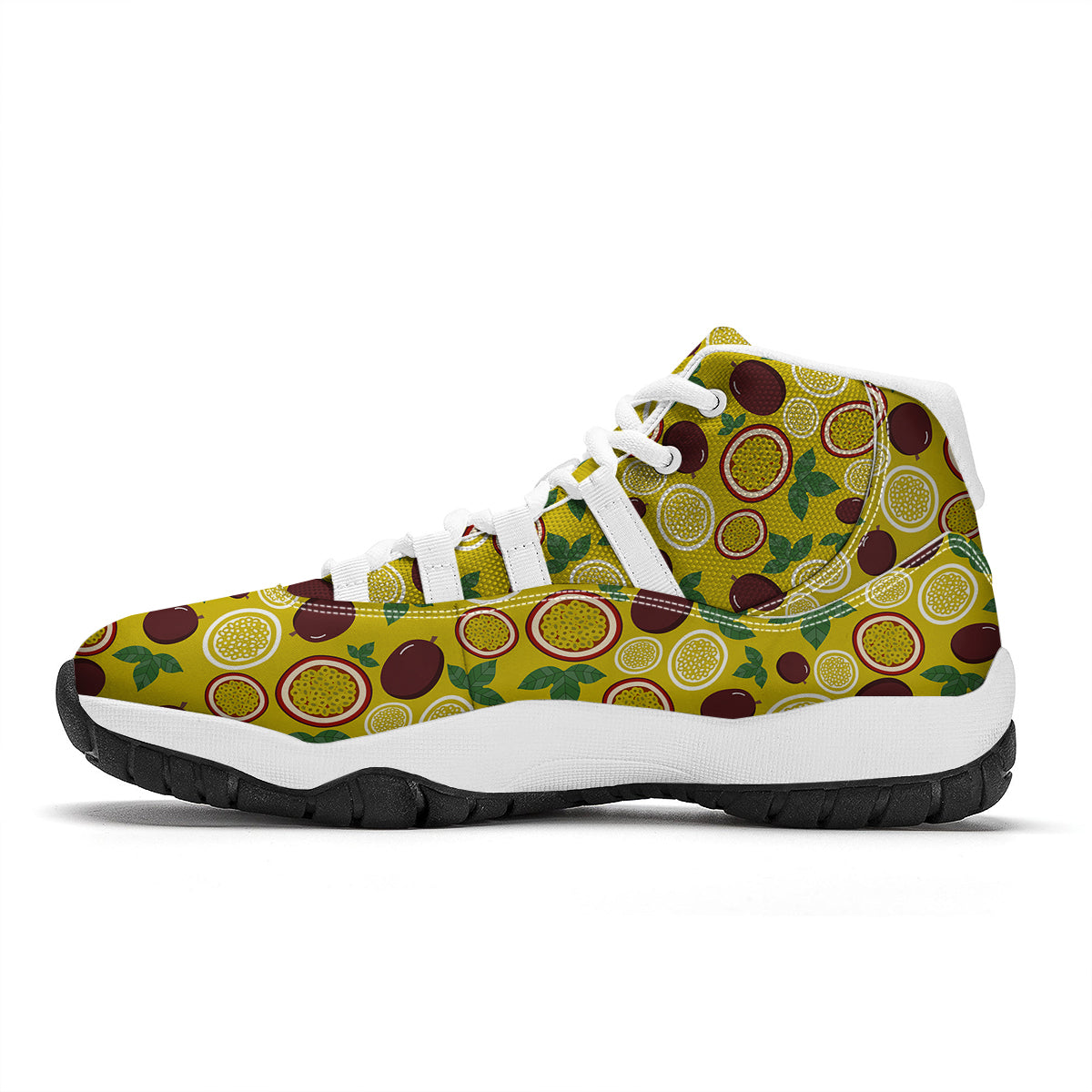 Yellow Passion Fruit Print Pattern White Bball Shoes-grizzshop