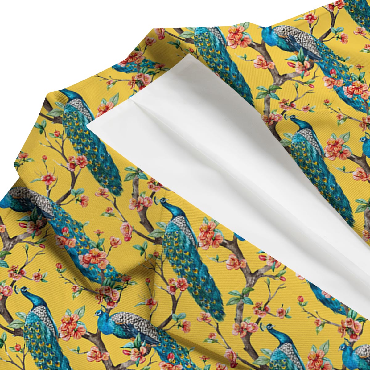Yellow Peacock Floral Pattern Print Men's Blazer-grizzshop