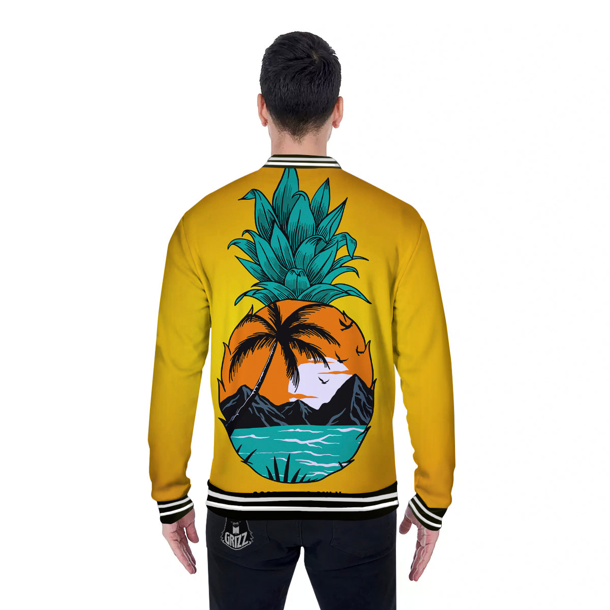 Yellow Pineapple Aloha Tropical Island Print Baseball Jacket-grizzshop