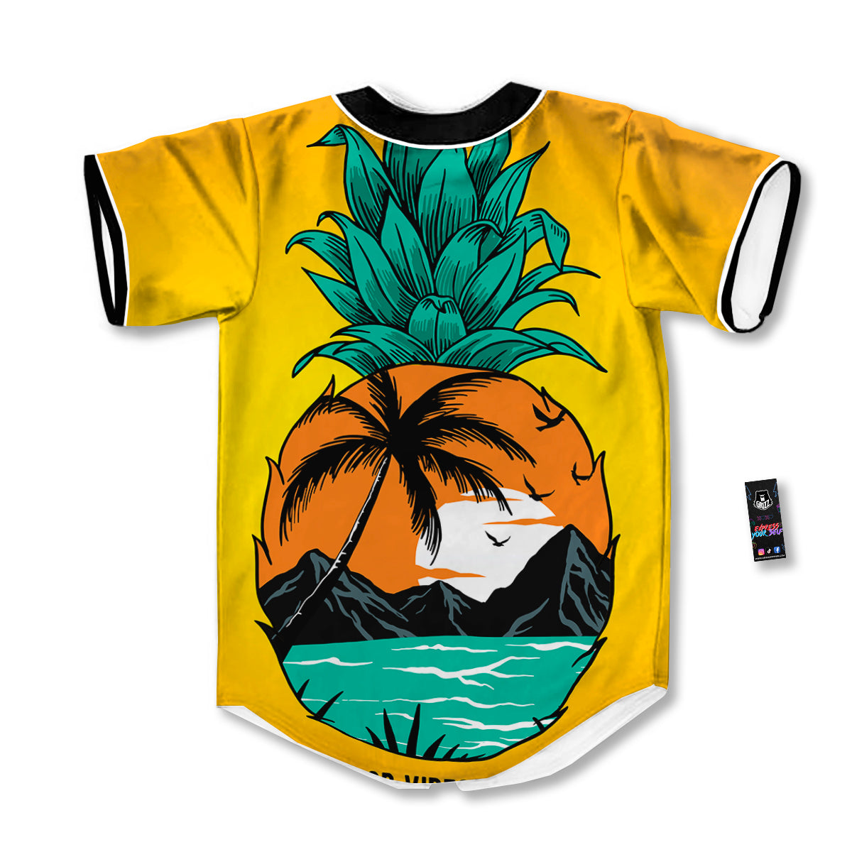 Yellow Pineapple Aloha Tropical Island Print Baseball Jersey-grizzshop
