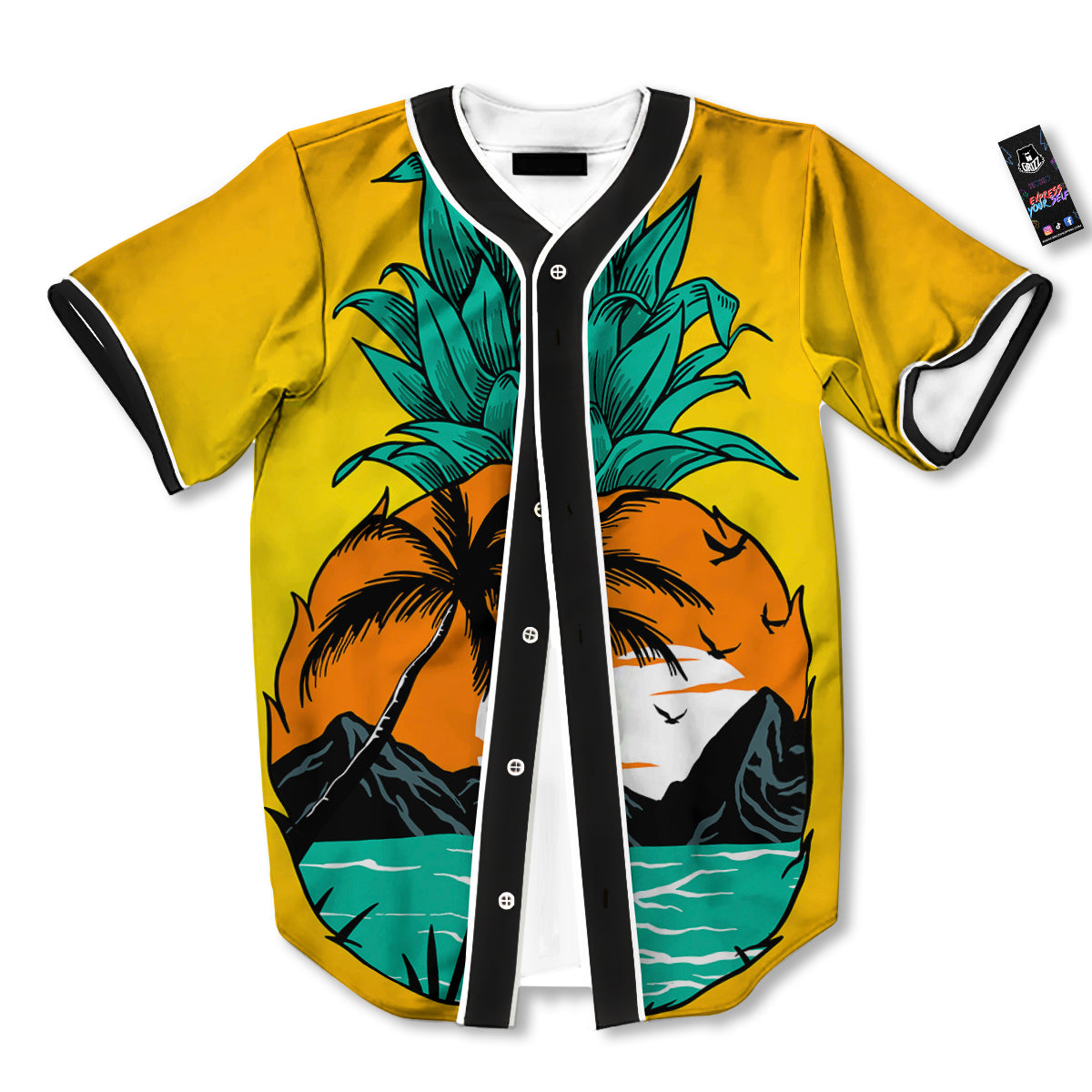 Yellow Pineapple Aloha Tropical Island Print Baseball Jersey-grizzshop