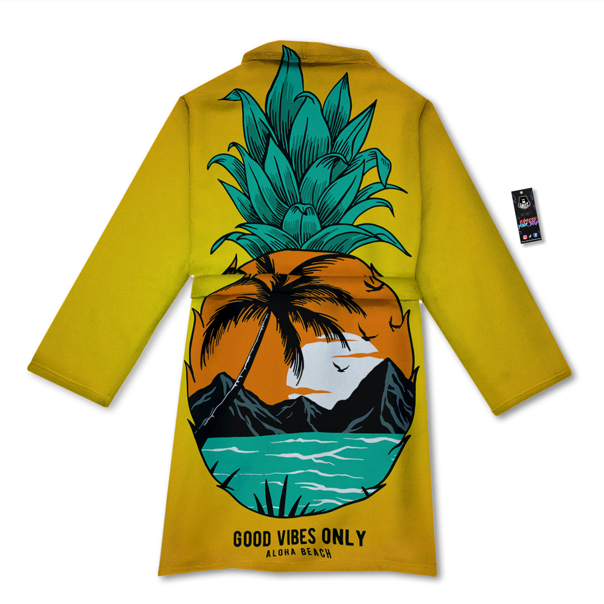 Yellow Pineapple Aloha Tropical Island Print Bathrobe-grizzshop