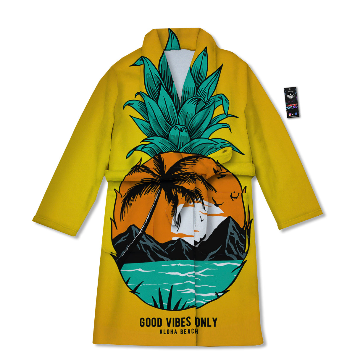 Yellow Pineapple Aloha Tropical Island Print Bathrobe-grizzshop