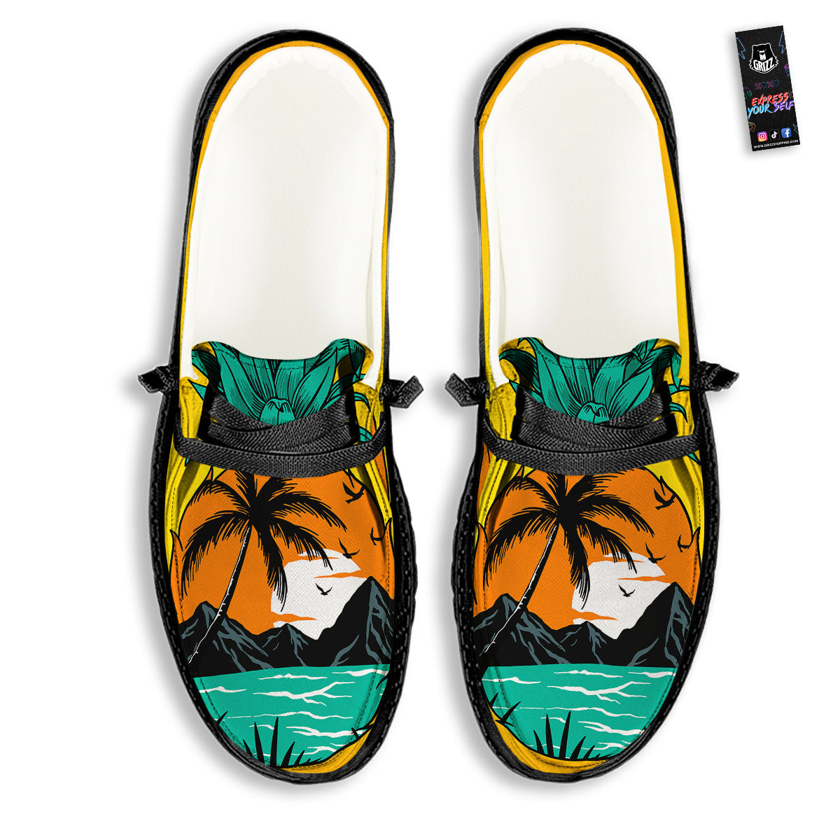 Yellow Pineapple Aloha Tropical Island Print Black Loafers-grizzshop