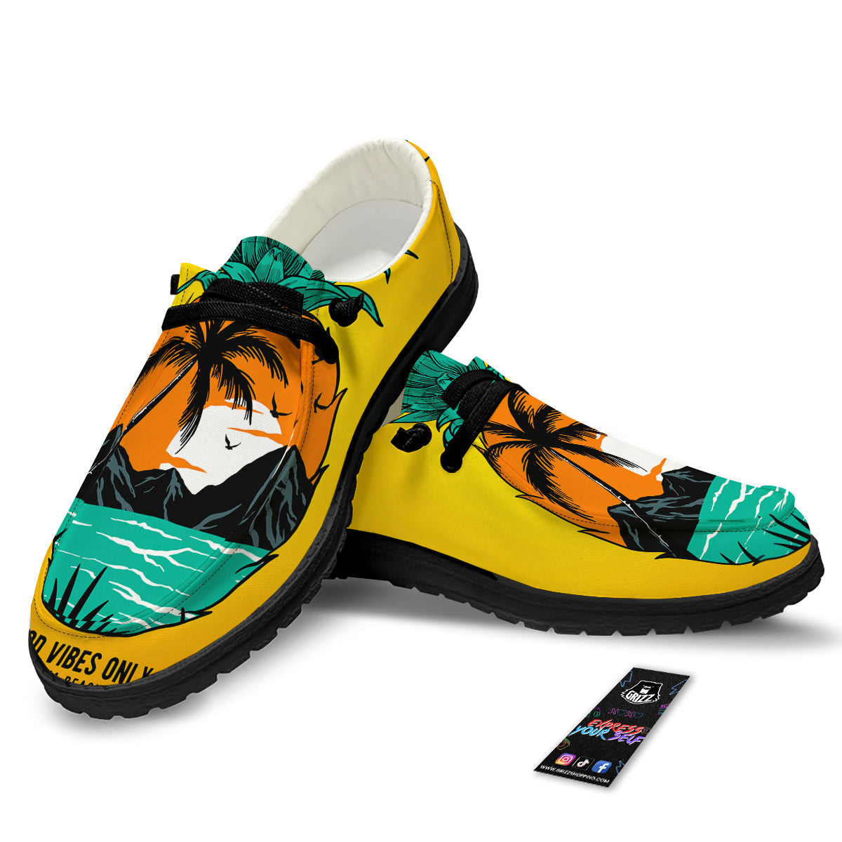 Yellow Pineapple Aloha Tropical Island Print Black Loafers-grizzshop