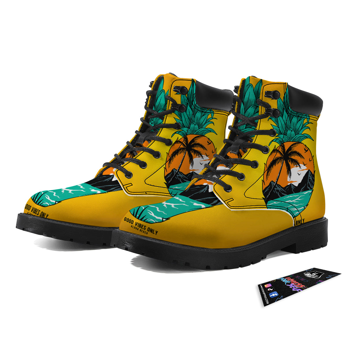 Yellow Pineapple Aloha Tropical Island Print Boots-grizzshop