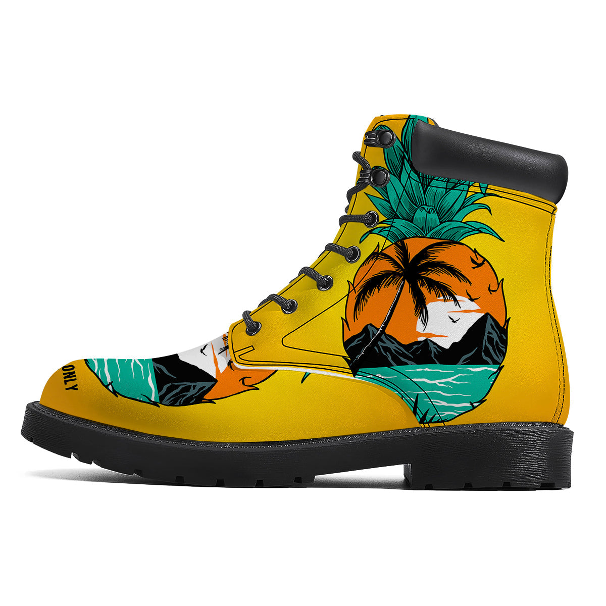 Yellow Pineapple Aloha Tropical Island Print Boots-grizzshop