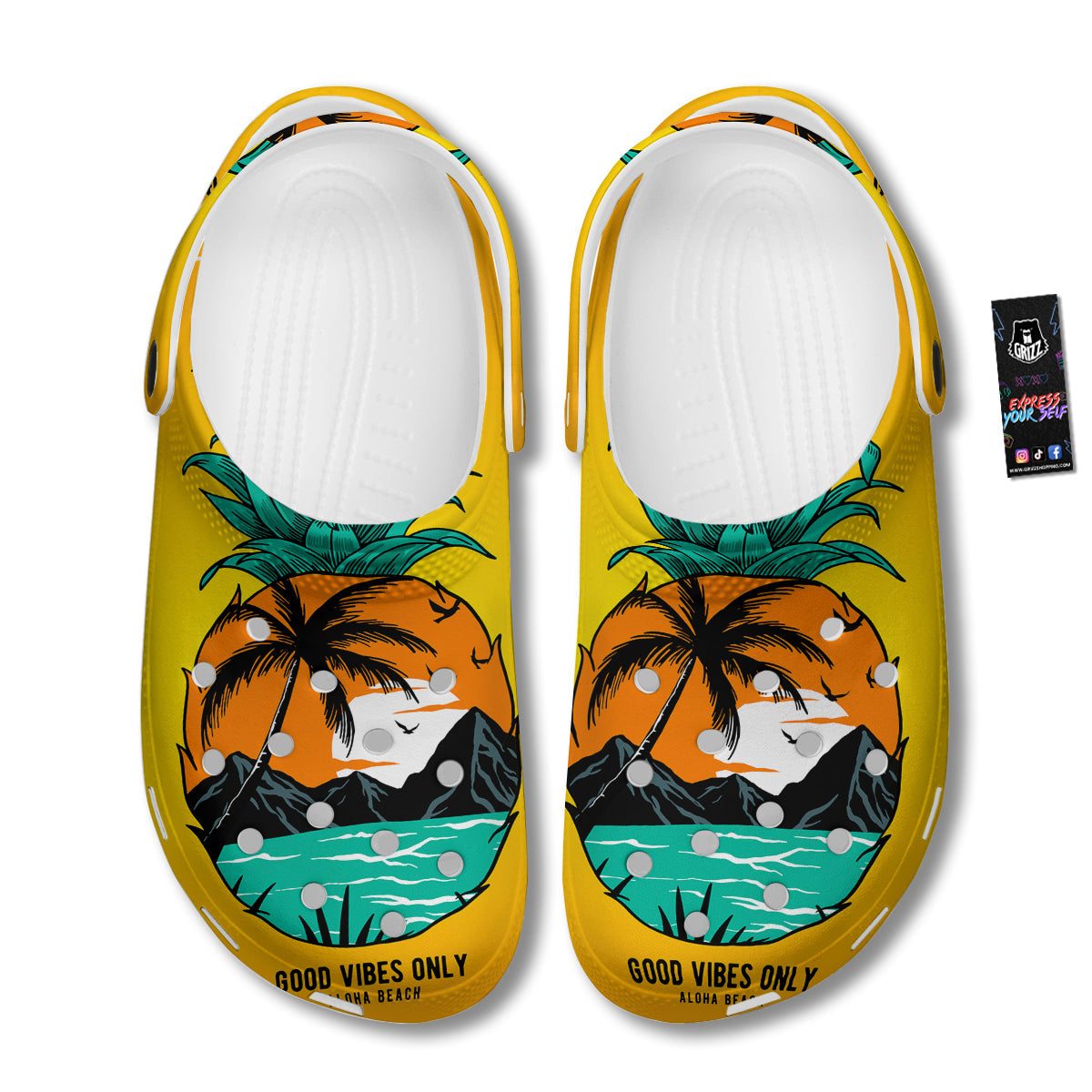 Yellow Pineapple Aloha Tropical Island Print Clog-grizzshop